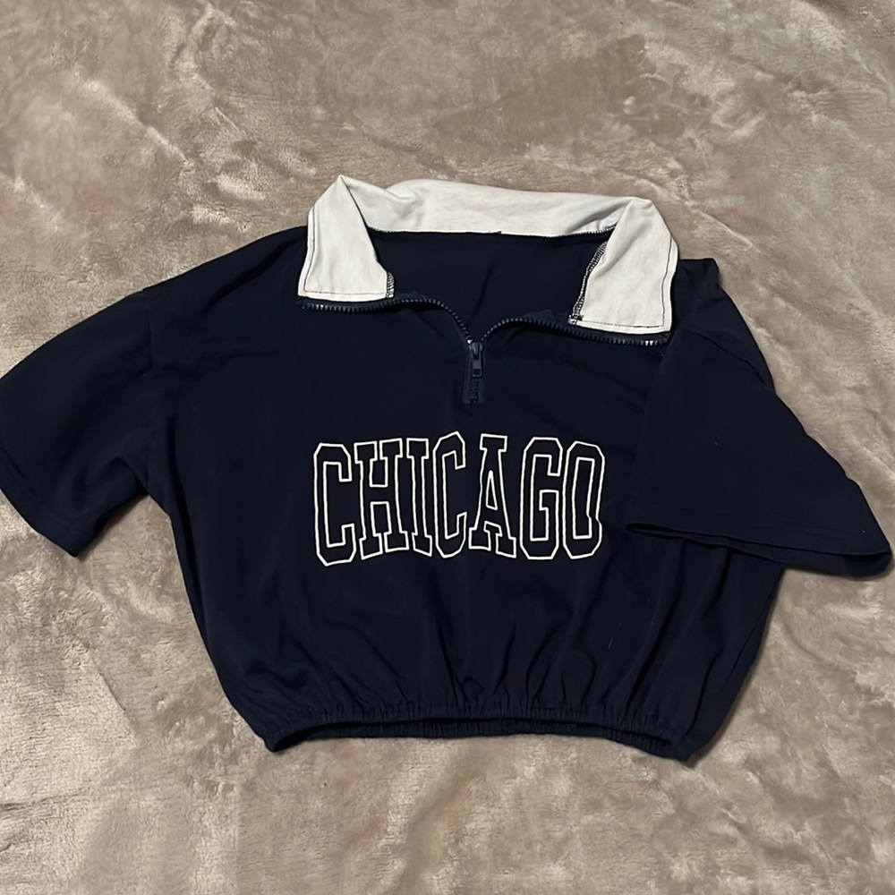Navy blue collared Chicago crop